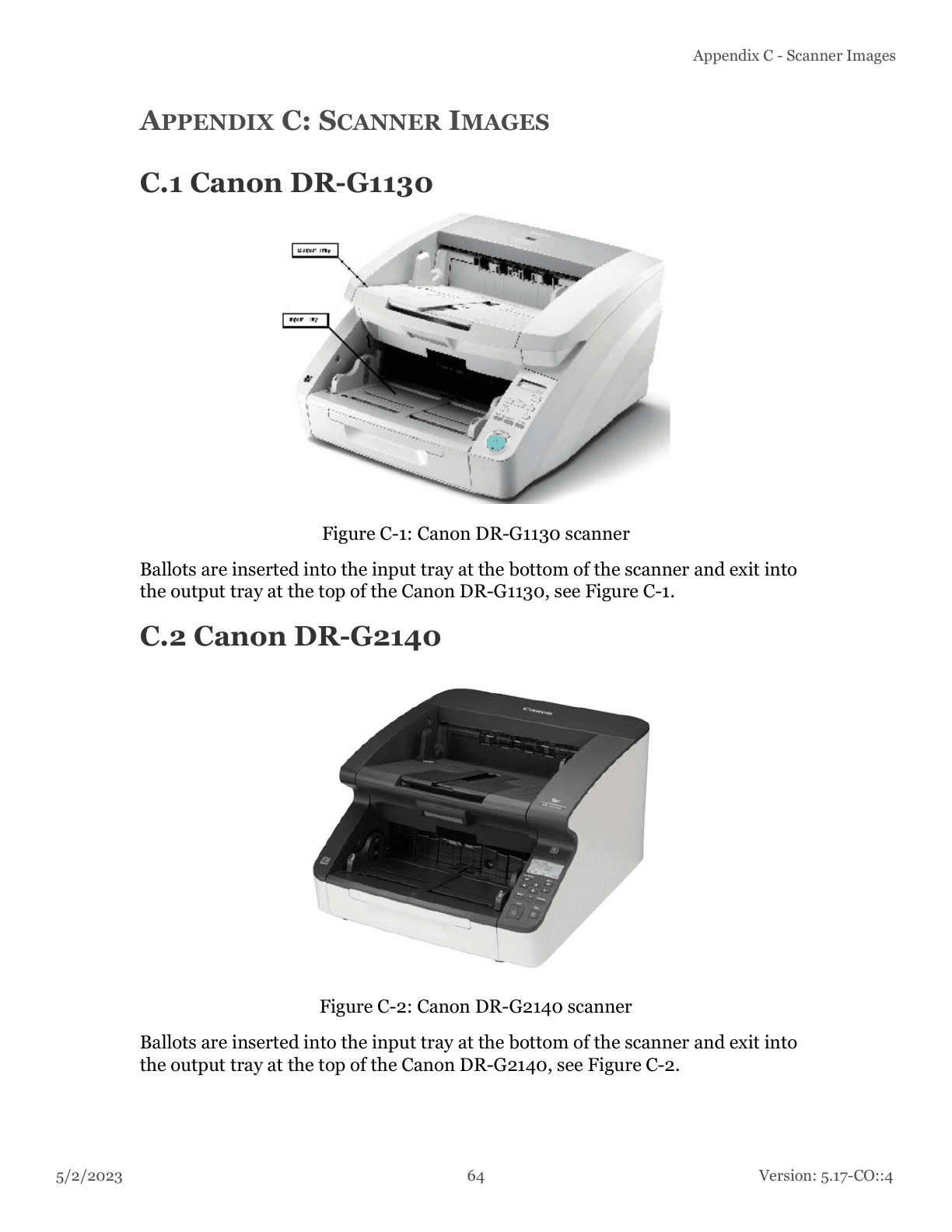 Official ImageCast Central guide page showing the Canon DR-G1130 and Canon DR-G2140 scanner alternatives